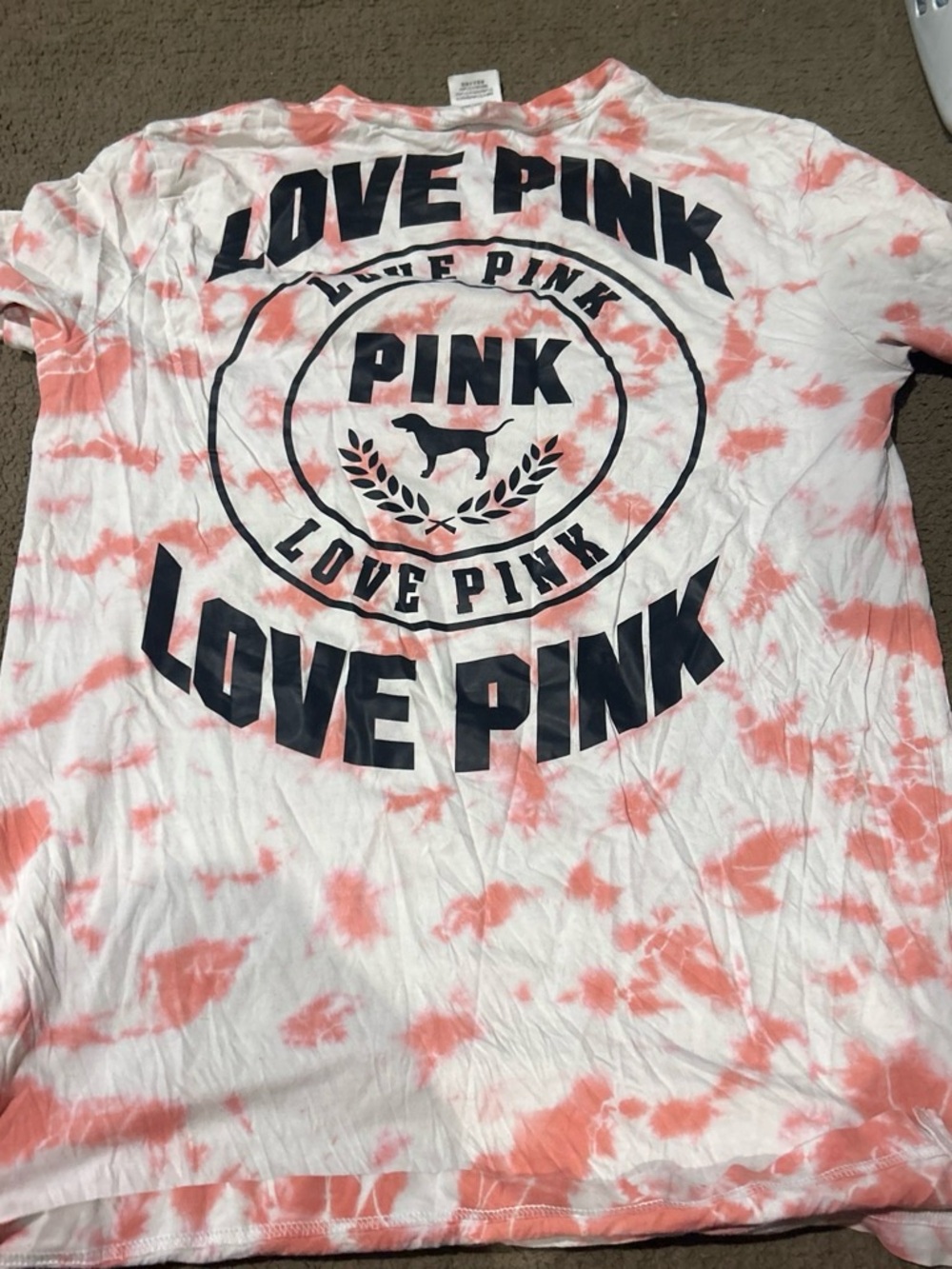 PINK Victoria's Secret Coral Tie-Dye 'Love Pink' Logo Tee